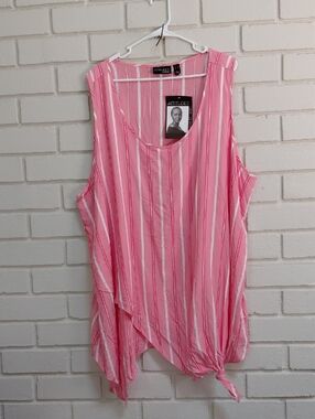 Attitudes by Renee Pink & White Vertical Stripe Asymetrical Tank. Size 3X NWT